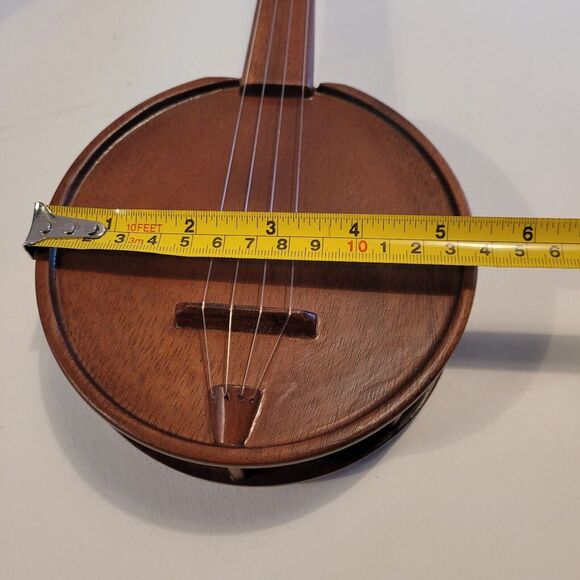 Monkey Pod Wood Carved Banjo Music Box With Stand - Picture 7 of 7